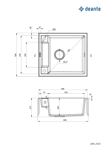 Мойка кухонная Deante Magnetic, гранит, квадрат, без крыла, 560х500х219мм, чаша – 1, врезная, антрацит №3