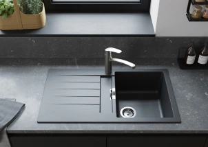 Мийка кухонна Hansgrohe S52, граніт, прямокутник, з крилом, 840х480х190мм, чаша - 1, врізна, S520-F345, чорний графіт №5