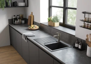 Мийка кухонна Hansgrohe S52, граніт, прямокутник, з крилом, 840х480х190мм, чаша - 1, врізна, S520-F345, чорний графіт №6
