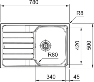 Мойка кухонная Franke Spark, нерж.Сталь, прямоугольник, с крылом, 780х500х340мм, чаша - 1, врезная, SKL 611-78, нерж декор №3