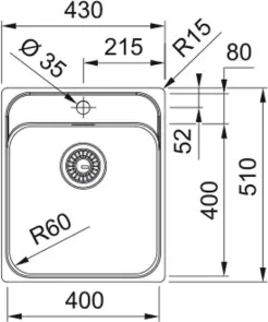 Мойка кухонная Franke Smart, нерж.Сталь, прямоугольник, без крыла, 430х510мм, чаша - 1, монтаж заподлицо, SRX 210-40 TL, нерж полиров. №4
