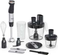 Блендер Tefal погружной Quickchef+, 1000Вт, 4в1, чаша-800мл, чоппер-500мл, кухонный комбайн 5в1, турборежим, серо-черный