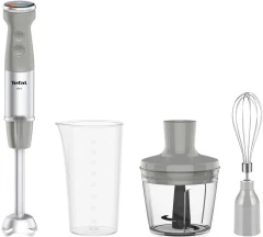 Блендер Tefal погружной Quickchef+ 1000Вт, 3в1, чаша-800мл, чоппер-500мл, турборежим, серебристо-серый