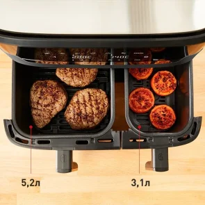 Мультипіч Tefal Dual EasyFry&Grill AirFryer, 2700Вт, чаша-5.2+3.1л, сенсорне керув., 2 чаши, гриль, пластик, чорний №7