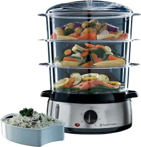 Пароварка Russell Hobbs Cook&Home 800Вт, чаша-3/3/3л, резервуар для води -1л, механічне керування, 3 яруси, метал/пластик, чорний №3