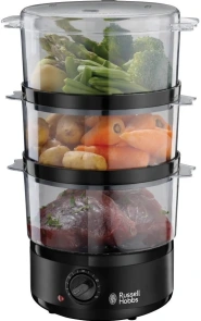 Пароварка Russell Hobbs Kitchen Collection 400Вт, чаша-2.3/3.3л, резервуар для воды -0.5л, механическое управление, 3 яруса, пластик, черный №2