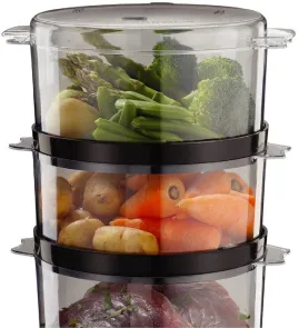 Пароварка Russell Hobbs Kitchen Collection 400Вт, чаша-2.3/3.3л, резервуар для воды -0.5л, механическое управление, 3 яруса, пластик, черный №3