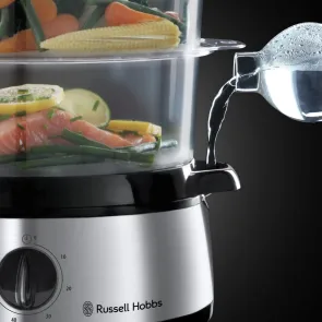 Пароварка Russell Hobbs Cook&Home 800Вт, чаша-3/3/3л, резервуар для води -1л, механічне керування, 3 яруси, метал/пластик, чорний №8