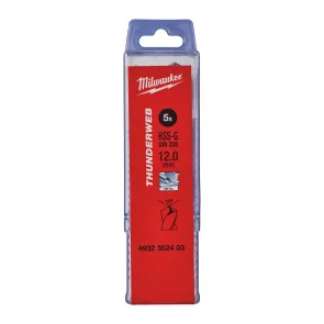 Свердло по металу THUNDERWEB HSS-G MILWAUKEE DIN338, діаметр 12,0 x 151 мм, (5шт), пластикова коробка №1