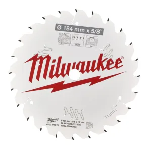 Диск пиляльний PFTE MILWAUKEE, O184х5/8"х1,6мм, 24 зуб. №6