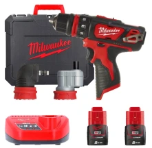 Дрель-шуруповерт аккумуляторный MILWAUKEE, M12 BDDXKIT-202C (+ заряд.устройство, 2 акум.Х 2Ач, 3 насадки, HD кейс)