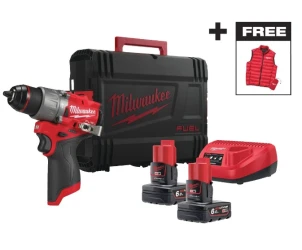 Дриль-шуруповерт акумуляторна безщіткова ударна MILWAUKEE M12 FPD2MC-602X (+ заряд.пристрій, 2 акум., HD кейс) + жилетка №1