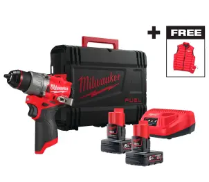 Дриль-шуруповерт акумуляторна безщіткова ударна MILWAUKEE M12 FPD2MC-602X (+ заряд.пристрій, 2 акум., HD кейс) + жилетка №4