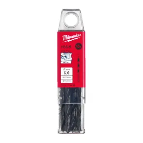 Сверло по металлу HSS-R MILWAUKEE DIN338, диаметр 6,0 мм (10шт), пластиковая коробка №1