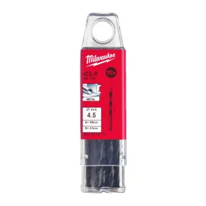 Сверло по металлу HSS-R MILWAUKEE DIN338, диаметр 4.5 мм (10шт) пластиковая коробка №1