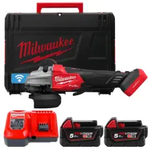 Шлифмашина угловая аккумуляторная MILWAUKEE, M18 FSAGSVO125X-502X, диаметр 125мм (+зар.пр., 2ак.Х5Ач, HD кейс)