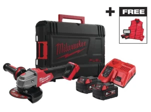 Шліфмашина кутова акумуляторна MILWAUKEE, M18 FSAG125XBMC-502X (ЗП+2ак.Х5Аг+HDкейс) + M18 ALIS-0+жилетка №1