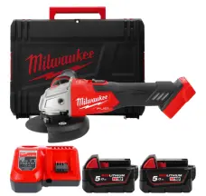 Шлифмашина угловая аккумуляторная MILWAUKEE, M18 FSAG125XB-502X, диаметр 125мм (+2 аккумулятора, зарядное устройство, защитный кожух,