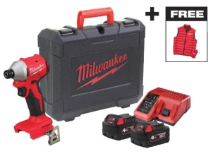 Шуруповерт ударний акумуляторний безщітковий MILWAUKEE M18 BLIDRCMC-402C (190Нм) (+ заряд.пристрій, 2 акум., HD кейс) + жилетка №7