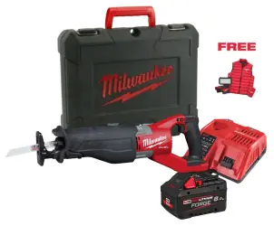 Пила шабельна акумуляторна MILWAUKEE, M18 FSX-801C (+зар.пр., 1 акум.Х 8Аг, кейс)+M18 ALIS-0+жилетка №1