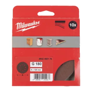 Шліфувальний папір MILWAUKEE O125/8 HL, зерно 180, (10шт) №1