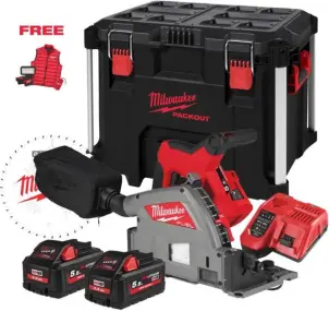 Пила дисковая погружная бесщеточная аккумуляторная MILWAUKEE M18 FPS55MC-552P (+ заряд.устройство, 2 акум., HD кейс)+M18 ALIS-0+жил №1