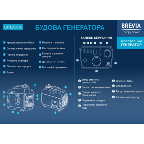 Генератор инверторный бензиновый Brevia 1.2 кВт GP1200iS №7
