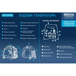 Генератор інверторний бензиновий Brevia 2 кВт GP2300iES з електростартером №6