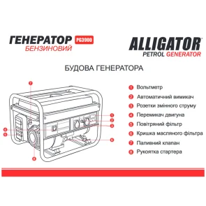 Генератор Alligator бензиновый 3,0кВт (ном 2,8кВт) №6