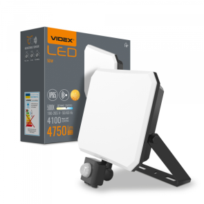 LED прожектор VIDEX F3 50W 5000K с датчиком движения 220V Black (VLE-F3-0505B-S) №1