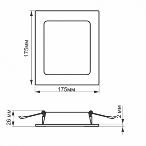 LED светильник Back встроенный квадрат VIDEX 16Вт 5000K №5