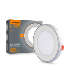 LED світильник вбудований з декоративною підсвіткою VIDEX DL4R 6Вт+3Вт 5000K+2700K 220V №1