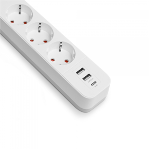 Сетевой удлинитель VIDEX ONCORD с/с 3п 3м (3x1.5мм) 2.4А 2USB+USB-C с кнопкой White №1