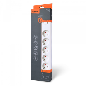 Сетевой удлинитель VIDEX ONCORD с/с 6п 3м (3x1.5мм) с кнопкой White №1