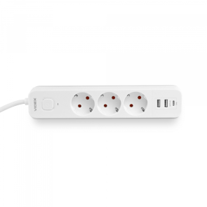 Сетевой удлинитель VIDEX ONCORD с/с 3п 3м (3x1.5мм) 2.4А 2USB+USB-C с кнопкой White №5