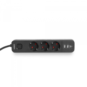 Сетевой удлинитель VIDEX ONCORD с/с 3п 3м (3x1.5мм) 2.4А 2USB+USB-C с кнопкой Black №5