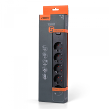 Сетевой удлинитель VIDEX ONCORD с/с 5п 3м (3x1.5мм) с кнопкой Black