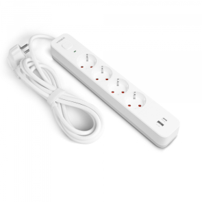 Мережевий подовжувач VIDEX ONCORD з/з 4п 3м (3x1.5мм) 3.4А USB(QC3.0) +USB-C(PD20W) з кнопкою White №2