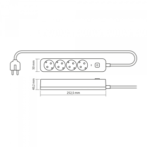 Мережевий подовжувач VIDEX ONCORD з/з 4п 3м (3x1.5мм) з кнопкою Black №11