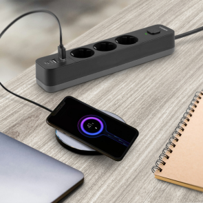 Сетевой удлинитель VIDEX ONCORD с/с 3п 3м (3x1.5мм) 2.4А 2USB+USB-C с кнопкой Black №11