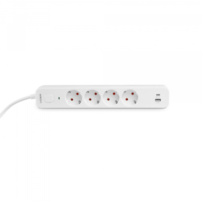 Мережевий подовжувач VIDEX ONCORD з/з 4п 3м (3x1.5мм) 3.4А USB(QC3.0) +USB-C(PD20W) з кнопкою White №5