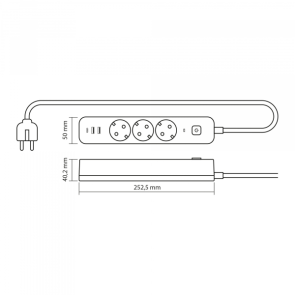 Сетевой удлинитель VIDEX ONCORD с/с 3п 3м (3x1.5мм) 2.4А 2USB+USB-C с кнопкой Black №12