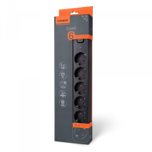 Сетевой удлинитель VIDEX ONCORD с/с 6п 3м (3x1.5мм) с кнопкой Black
