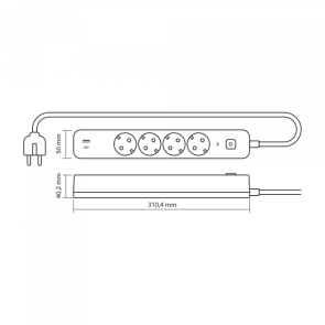 Сетевой удлинитель VIDEX ONCORD с/с 4п 3м (3x1.5мм) 3.4А USB(QC3.0) +USB-C(PD20W) с кнопкой Black №12