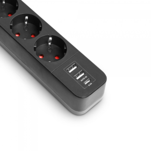 Сетевой удлинитель VIDEX ONCORD с/с 3п 3м (3x1.5мм) 2.4А 2USB+USB-C с кнопкой Black №16