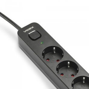 Мережевий подовжувач VIDEX ONCORD з/з 5п 3м (3x1.5мм) з кнопкою Black №14