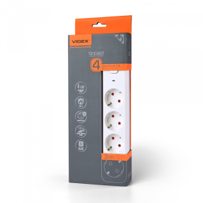 Сетевой удлинитель VIDEX ONCORD с/с 4п 3м (3x1.5мм) с кнопкой White №12