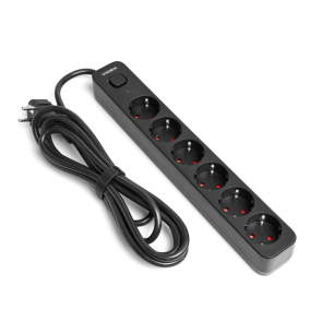 Сетевой удлинитель VIDEX ONCORD с/с 6п 3м (3x1.5мм) с кнопкой Black №13