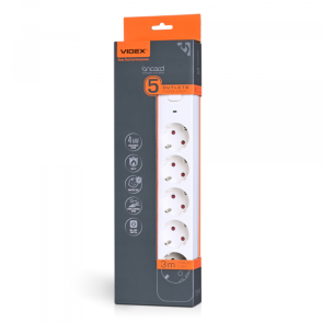 Сетевой удлинитель VIDEX ONCORD с/с 5п 3м (3x1.5мм) с кнопкой White №12