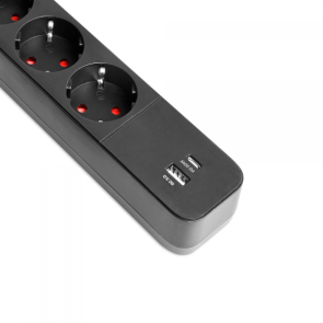 Сетевой удлинитель VIDEX ONCORD с/с 4п 3м (3x1.5мм) 3.4А USB(QC3.0) +USB-C(PD20W) с кнопкой Black №16